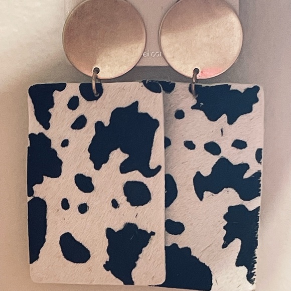 Jewelry - ❤️JUST IN! Gold and Black Cow Print Leather Earrings